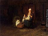 Virgin And Child in an Interior Paintings - A Mother And Her Children In An Interior by Bernard de Hoog